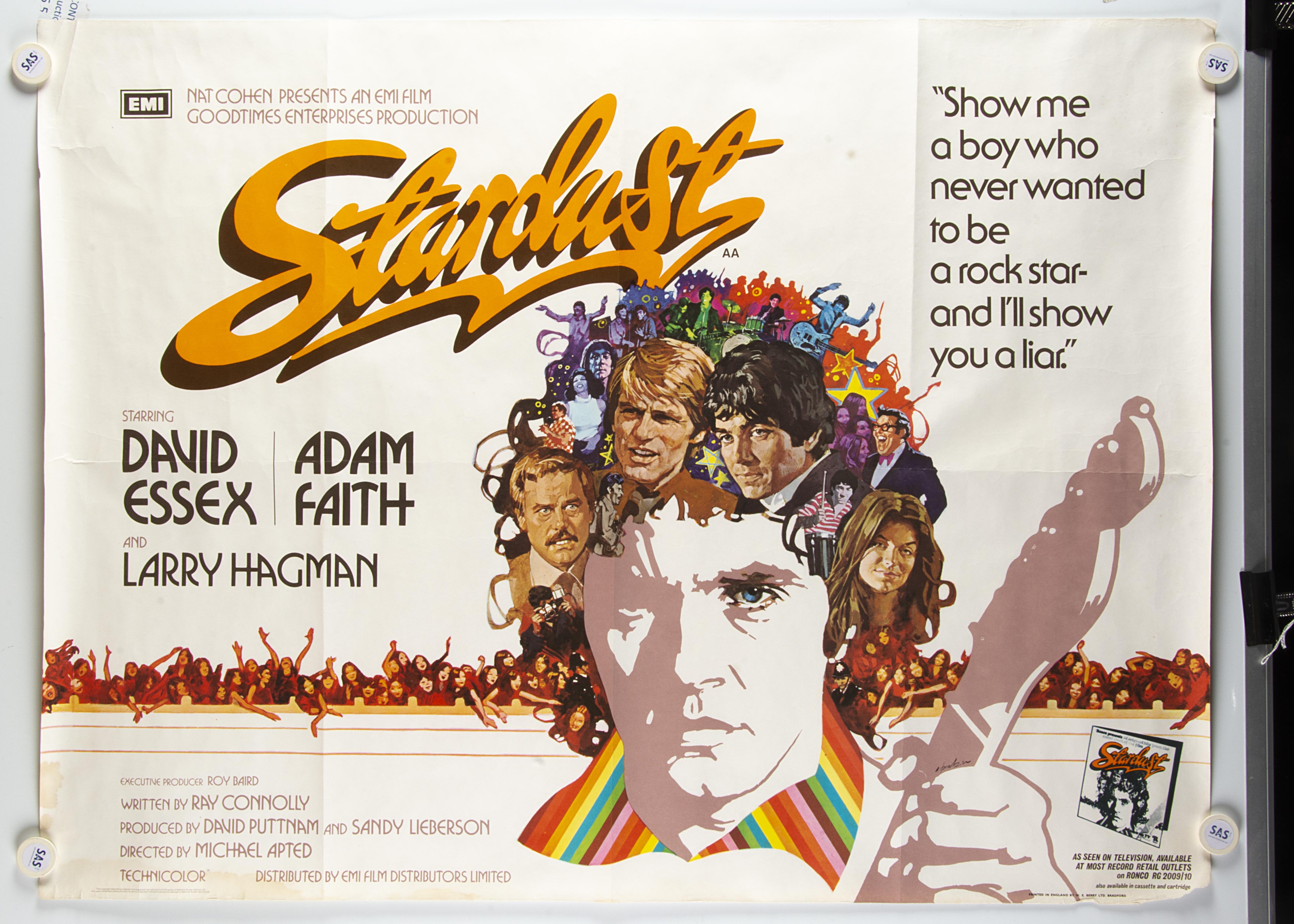 Stardust Quad cinema poster, Stardust (1974) UK Quad Poster starring David Essex and Adam Faith,