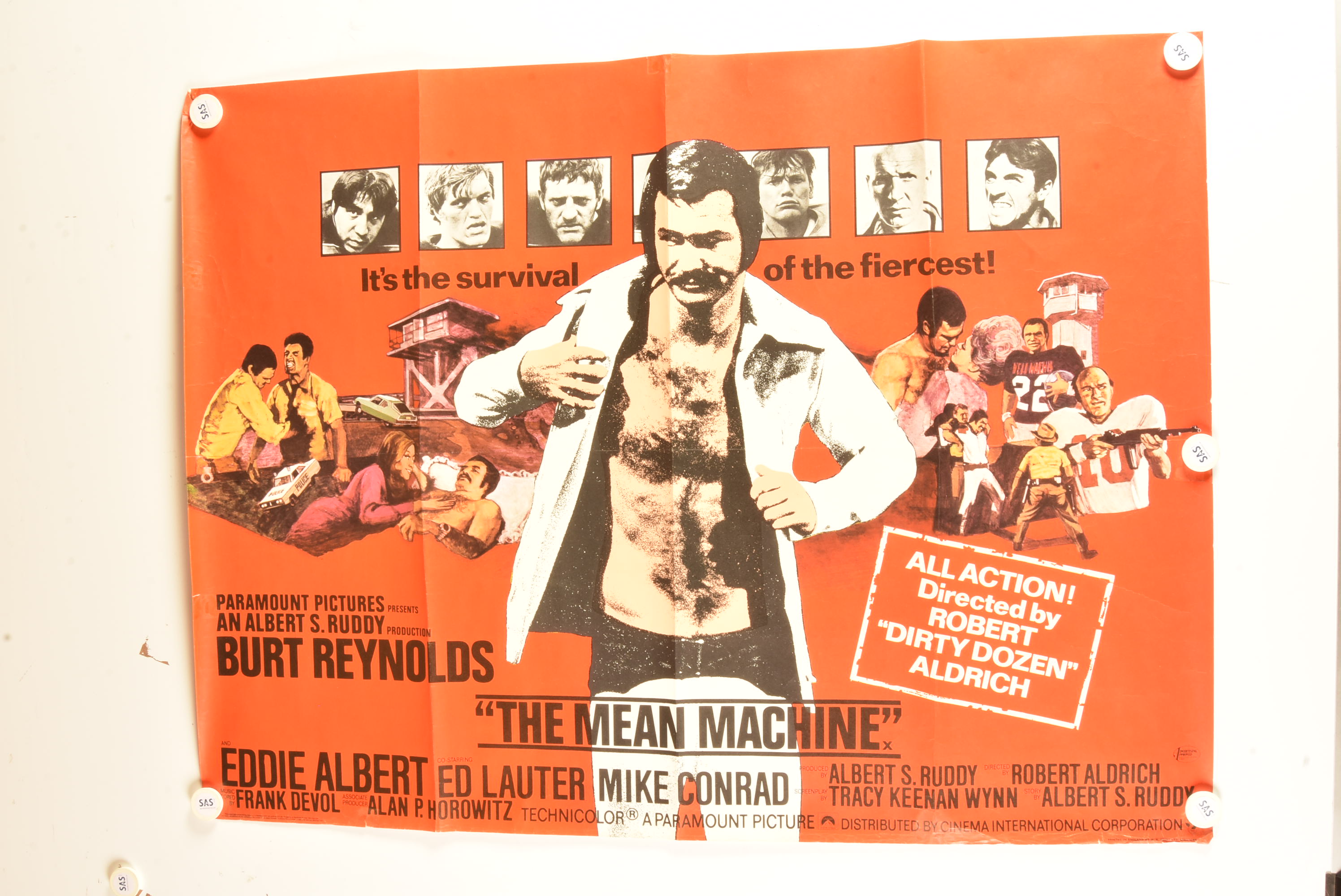 UK Quad cinema posters, six UK Quad Posters comprising The Mean Machine (1974) with Burt Reynolds,