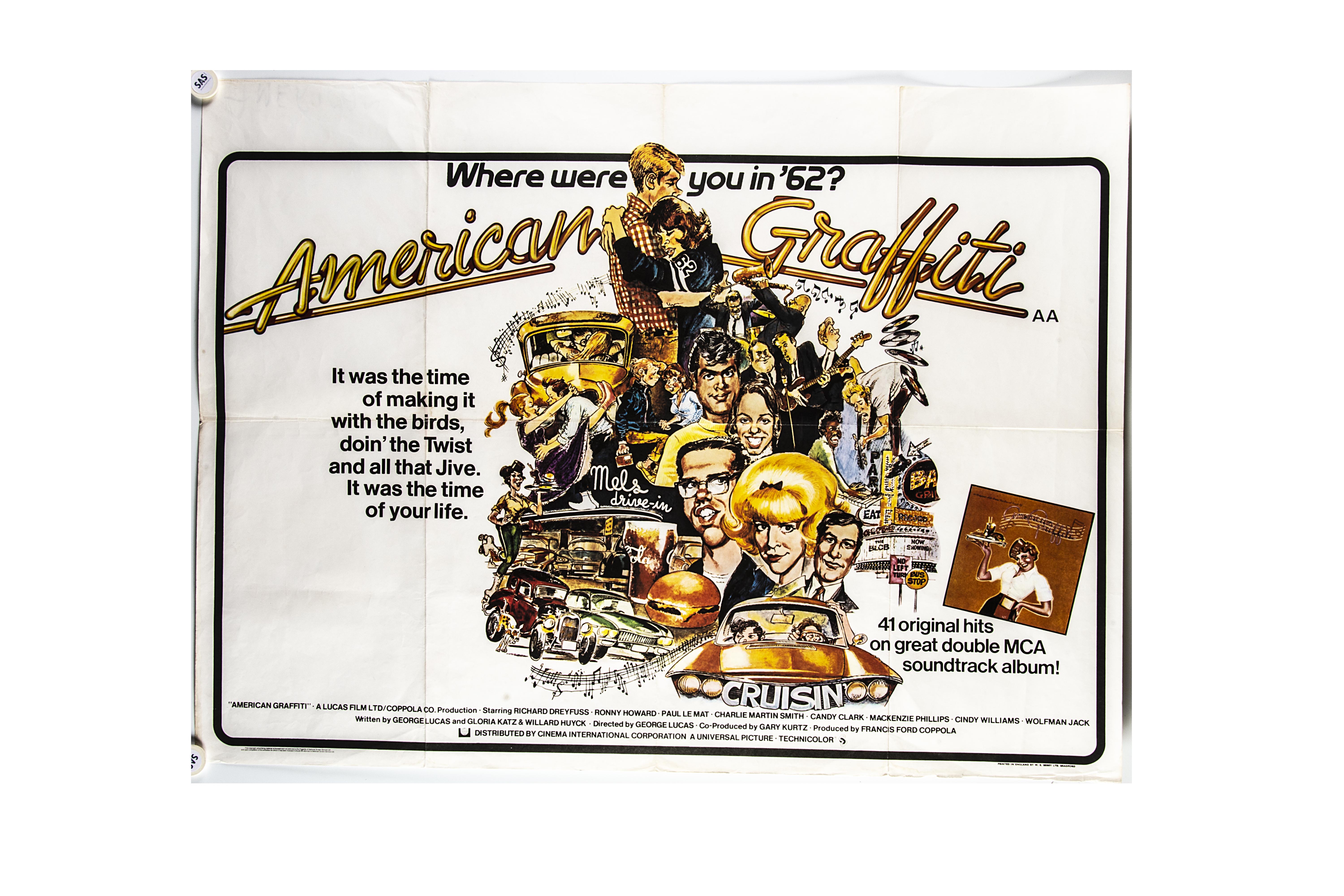 American Graffiti UK Quad poster, American Graffiti (1973) UK Quad cinema poster, for the early