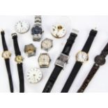 Nine vintage and modern wristwatches, together with three damaged pocket watch movements,