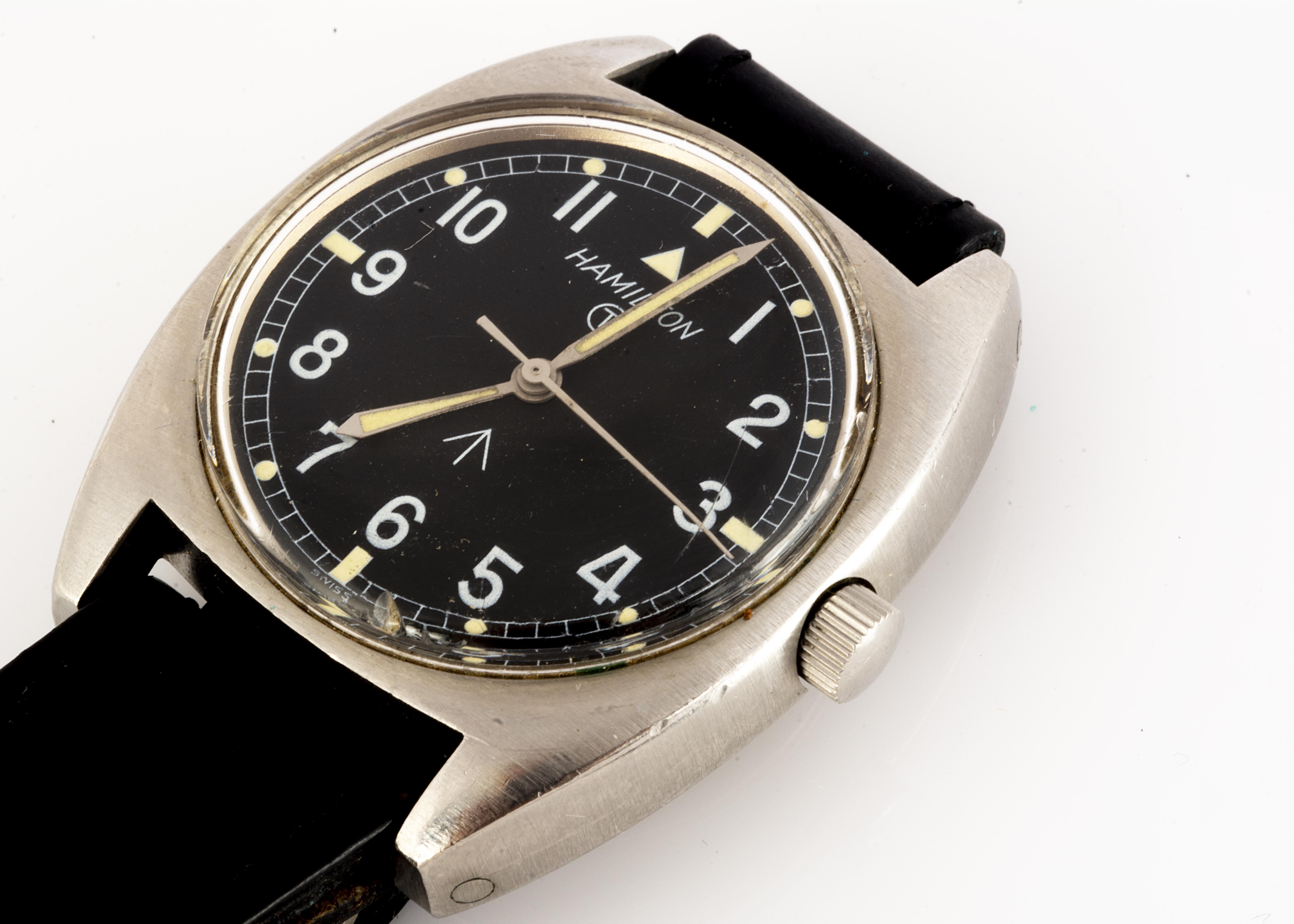 HAMILTON, A 1970s Hamilton Military Issue stainless steel wristwatch, 33mm, black dial with