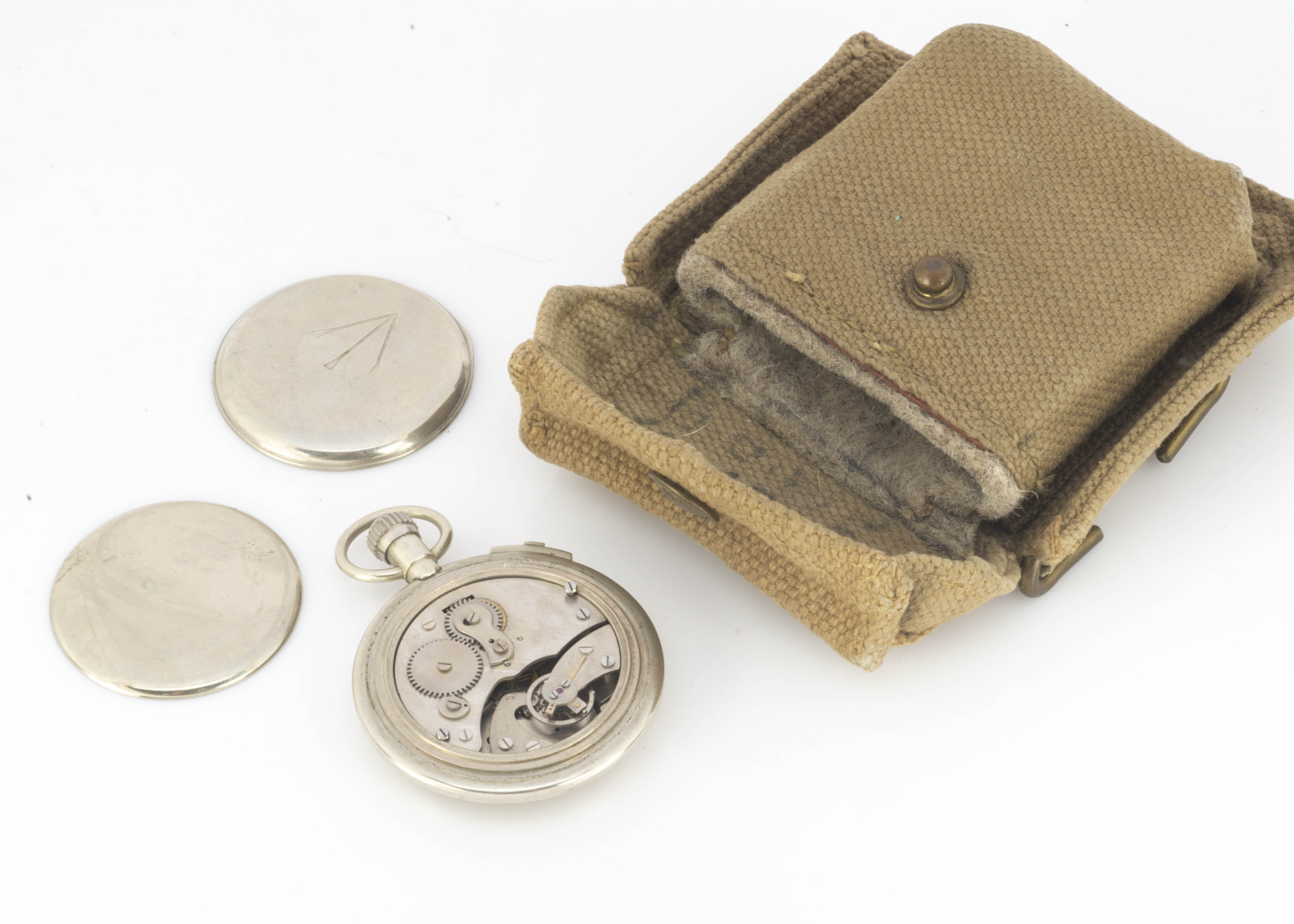 A WWII period stopwatch, 54mm, marked to rear cover, running, typical signs of wear, marked Cuprel - Bild 2 aus 2