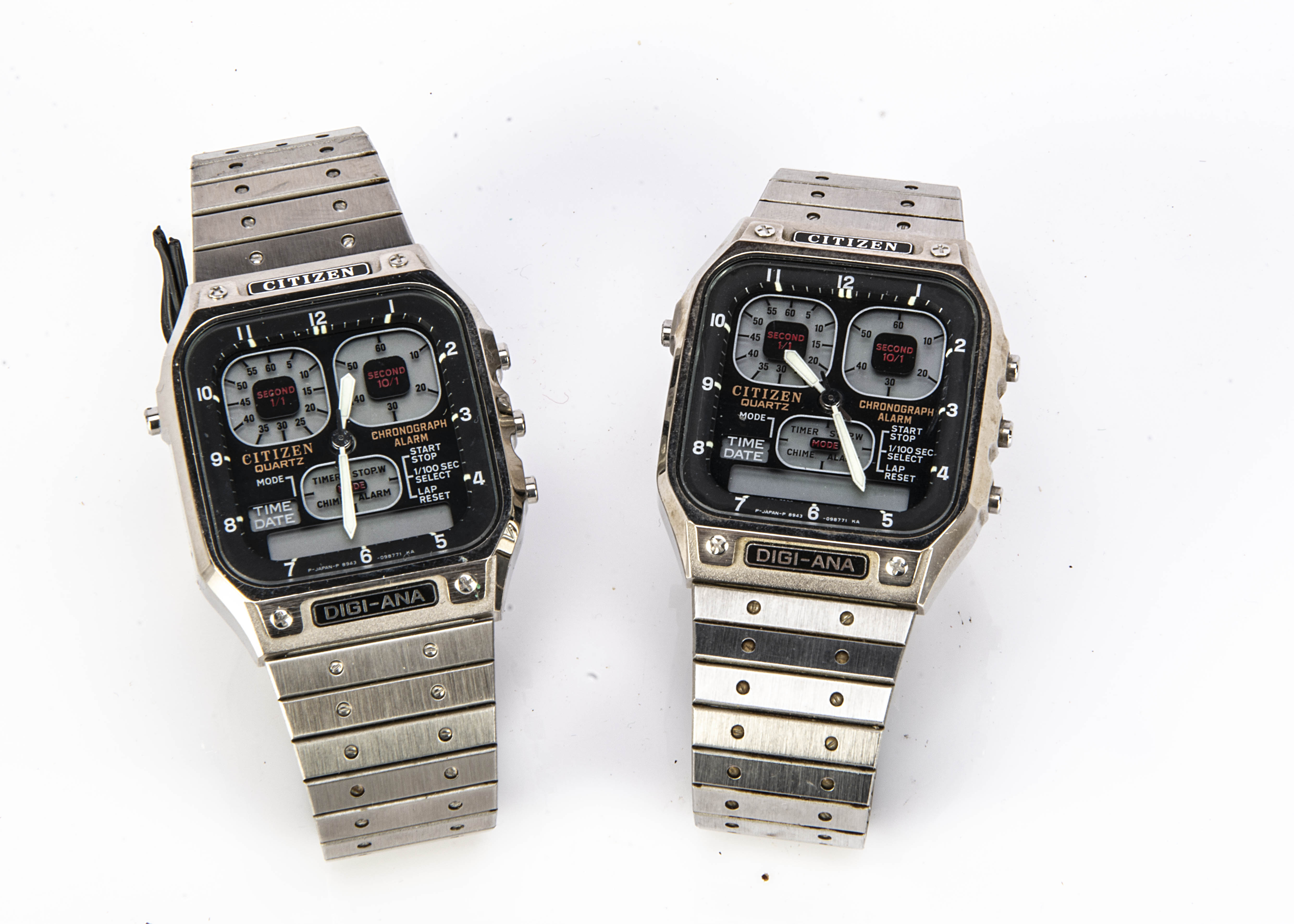 CITIZEN, Two Citizen Digi-Ana Quartz Chronograph Alarm stainless steel wristwatches