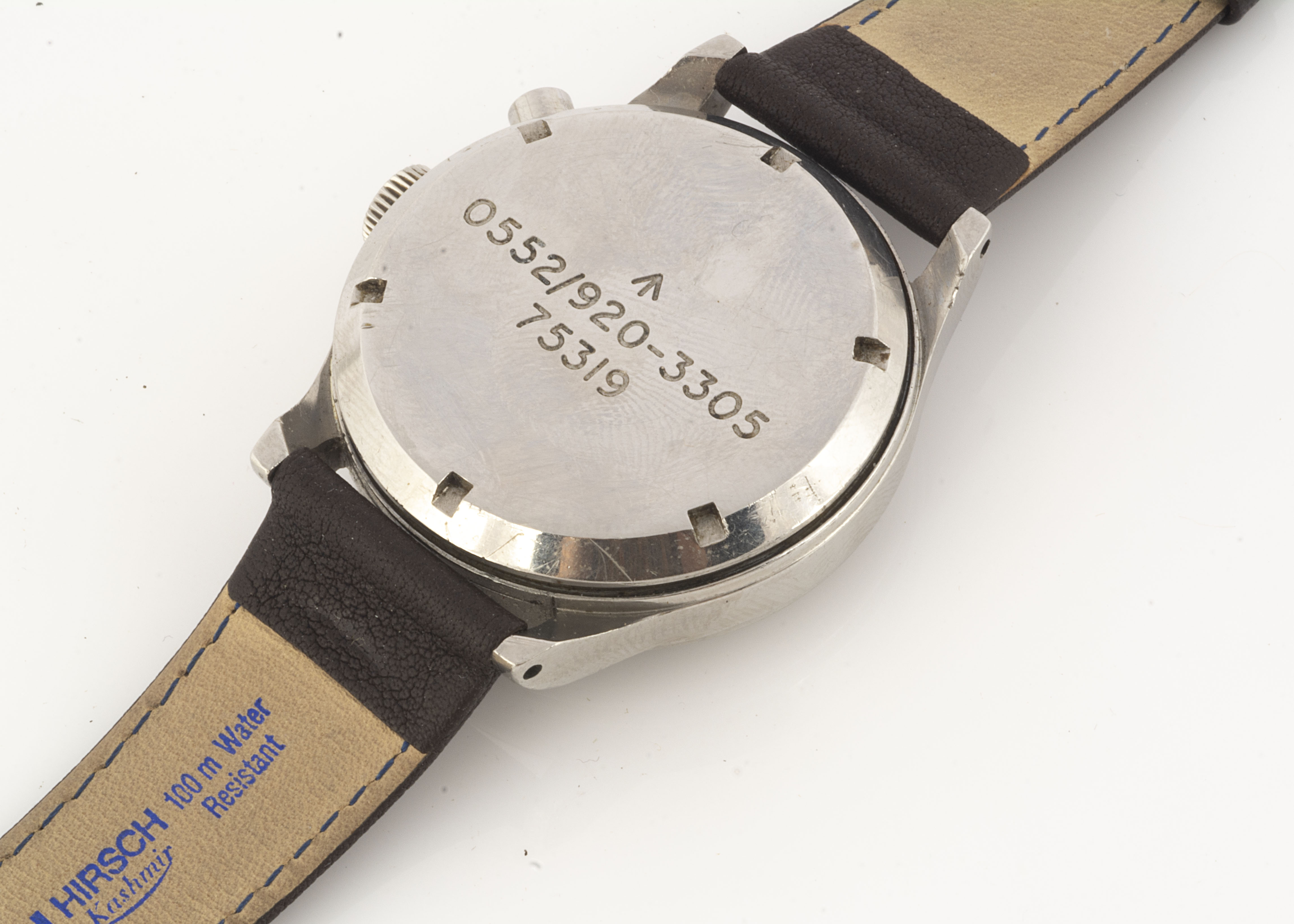 A c1970s Lemania Military issued stainless steel cased wristwatch, 39mm, black dial with two - Bild 3 aus 3