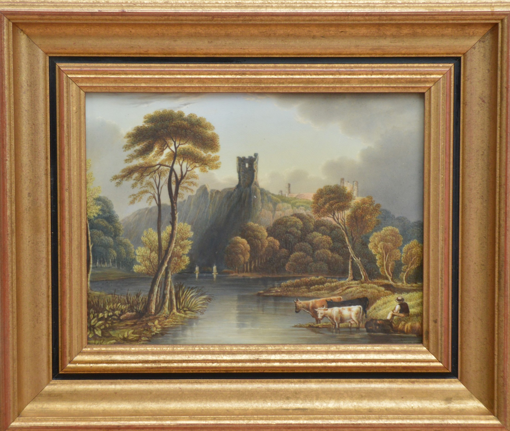 A 19th century English porcelain painted plaque, attributed to Daniel Lucas, depicting hill top