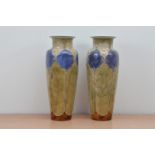 A pair of Royal Doulton stoneware vases, with green and blue design, both with imprinted marks to