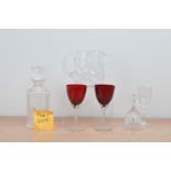 A large collection of glassware, to include, decanters, wine glasses, a jug and others AF (qty)