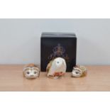 Three Royal Crown Derby bone china paperweights, comprising the Old Imari Hedgehog with a retail