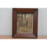 A 19th century framed hand-coloured print depicting the death of Louis XVI, with some wear and