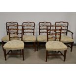 Six Victorian mahogany dinning room chairs, including one carver, pierced ladder splats,