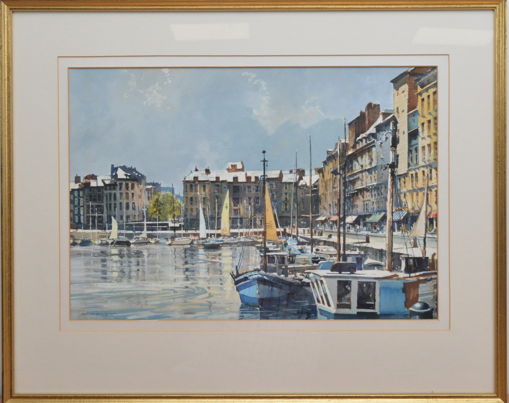 Ben Wright? (British?), A Marina, watercolour, signed bottom left, framed, glazed and mounted, frame