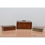 A 19th century mahogany string work box, 14cm H x 17.5cm, together with another smaller wooden box