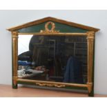 A Georgian style 20th century pier mirror, green and gilt painted, some wear to the paintwork,