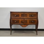 A 19th century and later mix wood Italian marquetry bow fronted commode, two draws with later