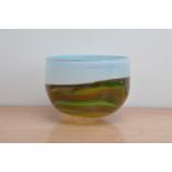 A William Walker landscape studio glass bowl, the location etched into the base indistinctly, 17cm H