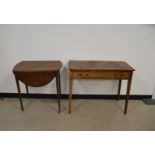 A Georgian and later mahogany side table, with brass handles, 73cm H x 92cm W, together with a