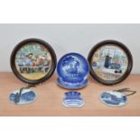 A collection of Royal Copenhagen porcelain, comprising two limited edition framed circular plaques