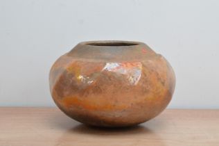 Gisele Buthod-Garcon (British b. 1954), a baluster stoneware bowl, silvered base, with orange lustre