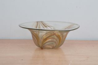 Malcolm Sutcliffe (British 20th century), a studio glass bowl, with wavy design, etched signature to