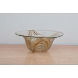 Malcolm Sutcliffe (British 20th century), a studio glass bowl, with wavy design, etched signature to