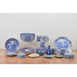 A collection of mostly Spode blue and white ceramics, including early 20th century Spode Italian