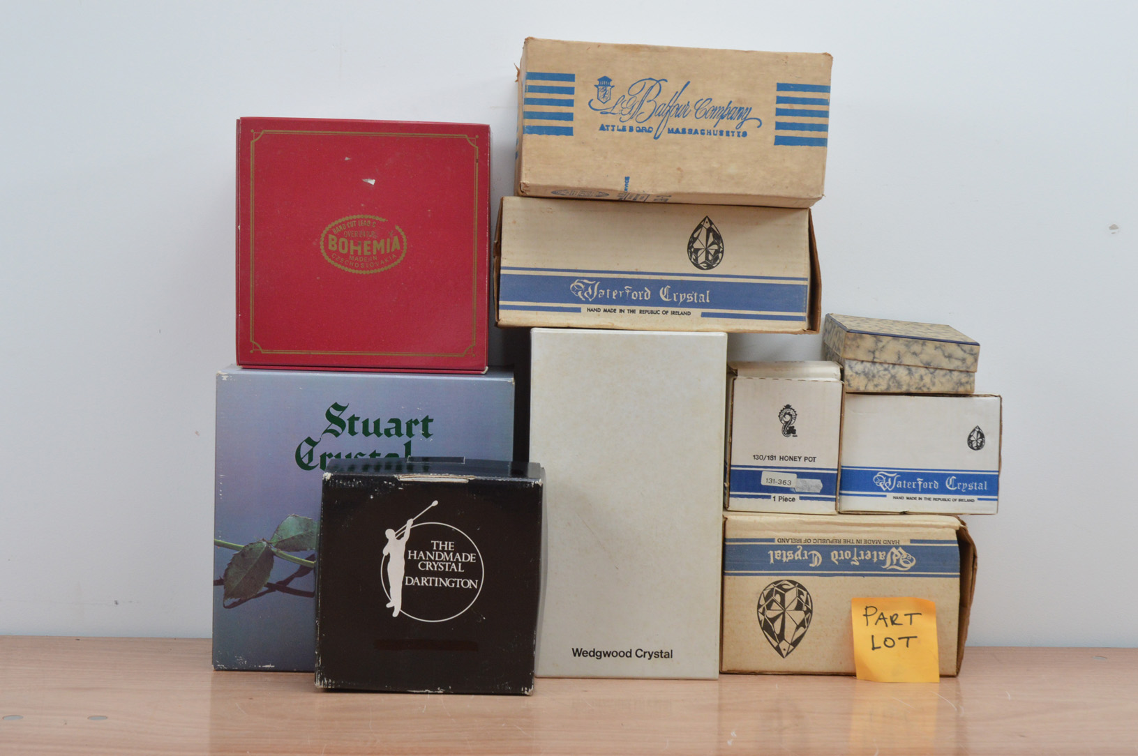 A large collection of boxed glass, including Stuart, Waterford and Wedgwood, (Viewing of this lot is