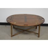 A 20th century butlers tray on stand, the tray currently screwed to the base, some parts AF, the