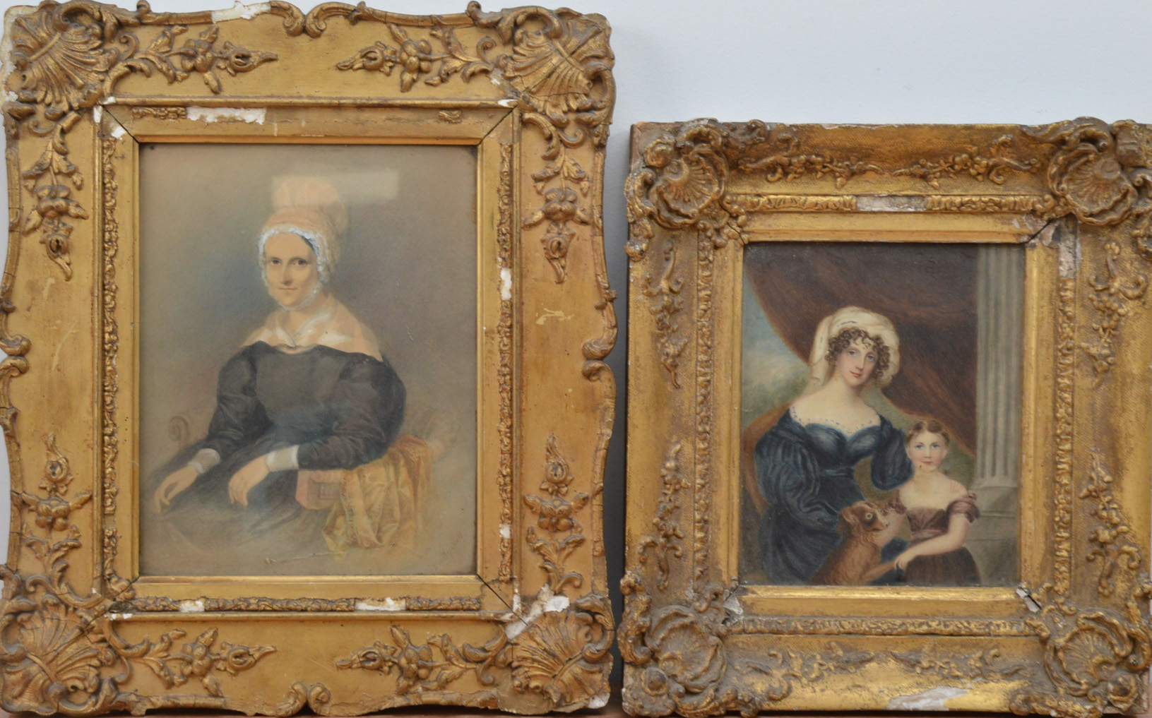 19th century English School, two watercolour portraits, one of a lady, the other a mother and child,