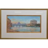 E. Mills (19th century), a view of Castel Sant'Angelo from the banks of the River Tiber, signed