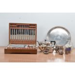 A cased canteen of cutlery by Bradley of Nairobi, together with items of silver plate, including a