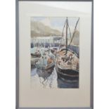 Miles (British 20th century), boats in the harbour, watercolour on paper, signed and dated '72 to