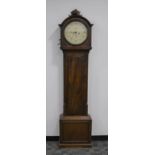 A William IV and later mahogany long case clock, enamel dial with roman numerals (worn), the hood