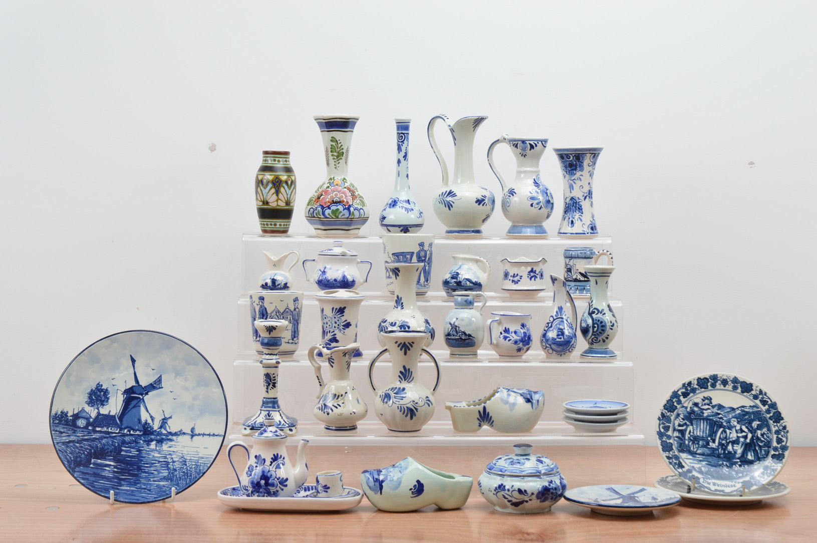 A large collection of modern Delft ceramics, including jugs, vases, plates, etc, the majority marked