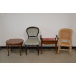 Two early 20th century bedroom chairs, one in 19th century style, the other with a caned back and