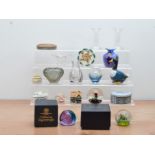 An assorted collection of ceramics and glass, including two boxed glass Caithness paperweights, a