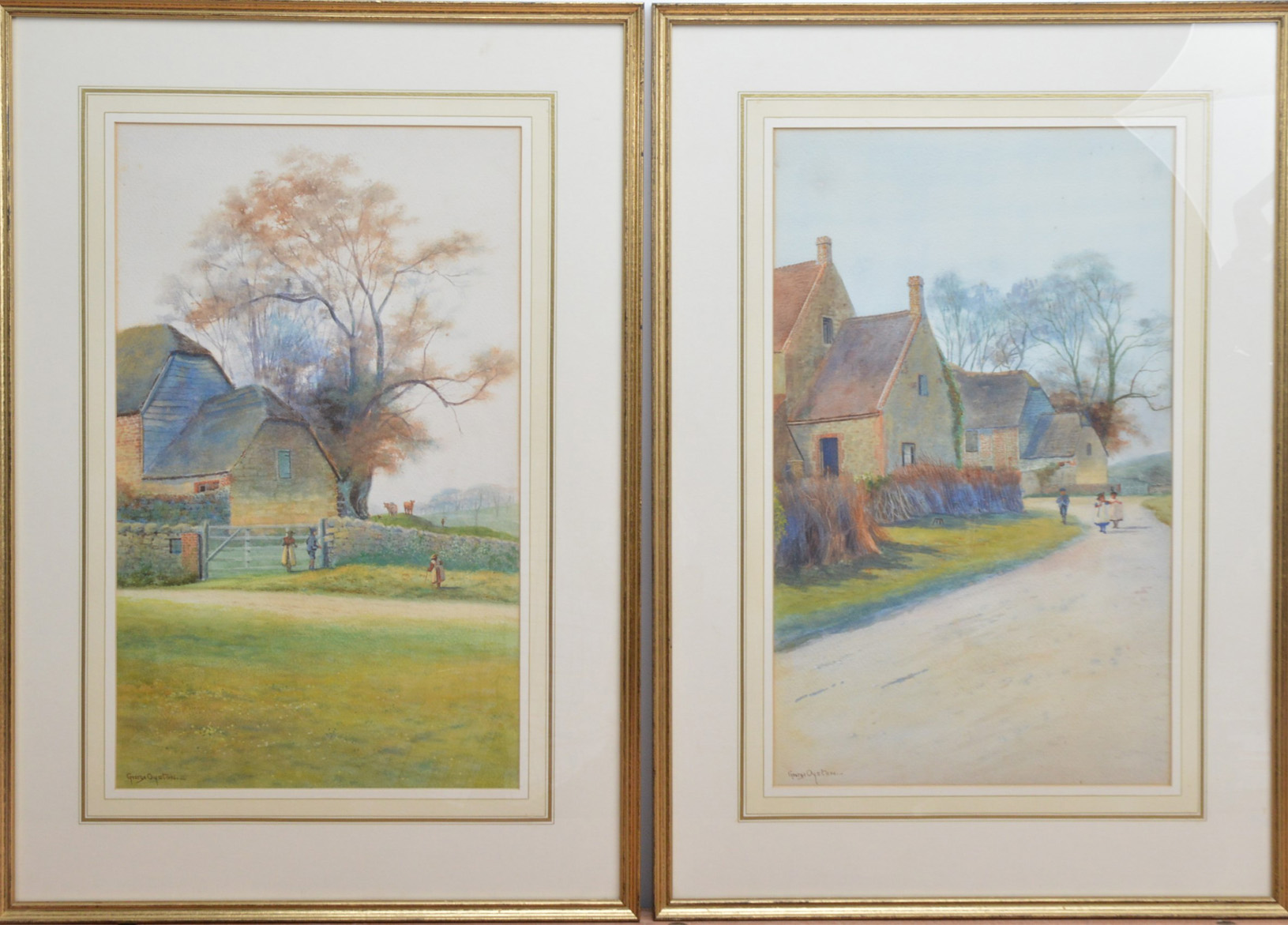 George Oyston (British 1860-1937), Country life' a pair of watercolours, both signed to the bottom