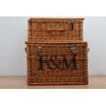 A large Fortnum & Mason wicker hamper, 41cm H x 56cm W x 38cm D, together with a smaller unmarked