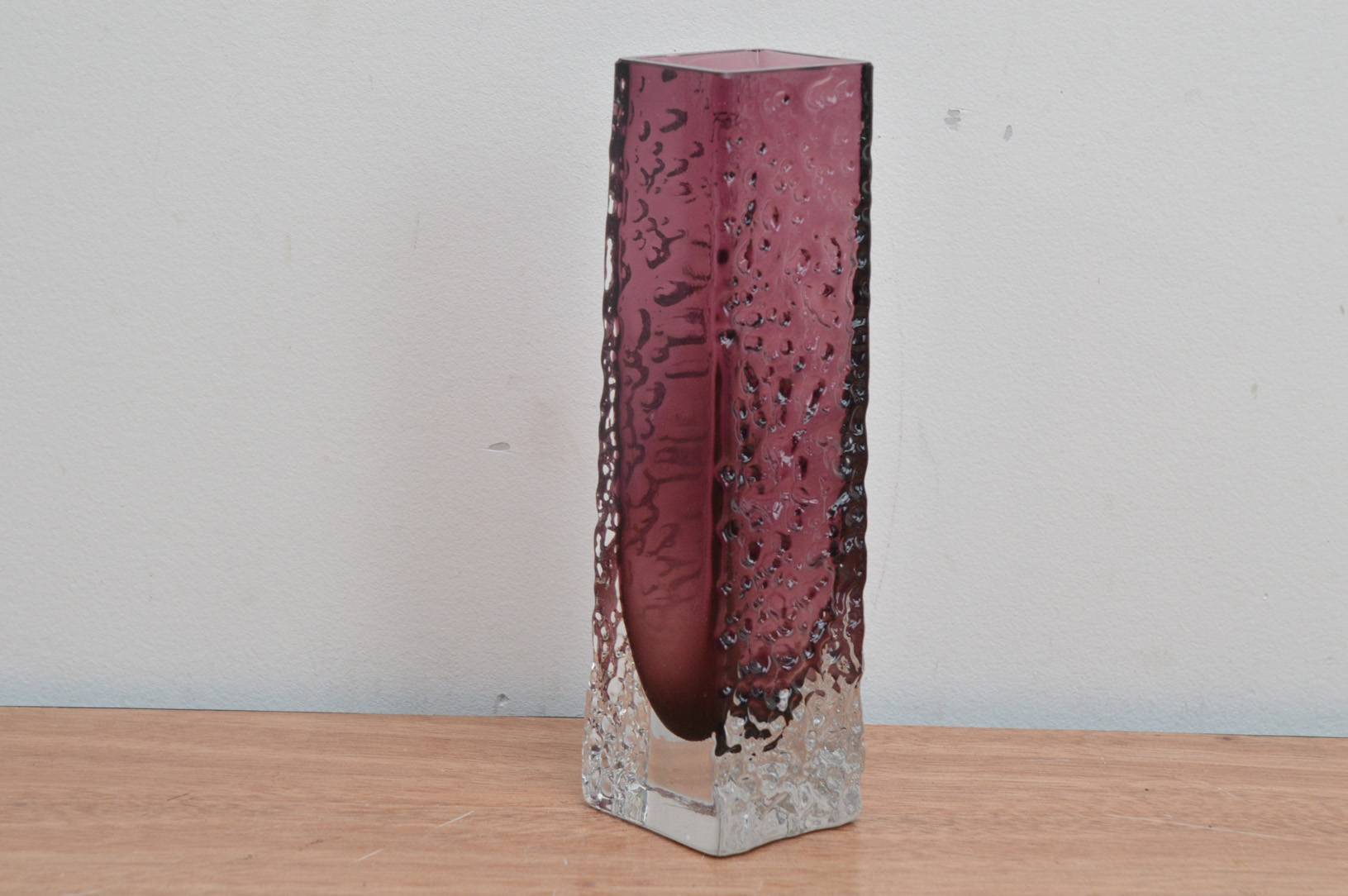 A c.1970's aubergine coloured textured Whitefriars glass vase, by Geoffrey Baxter, 17cm high - Image 2 of 2