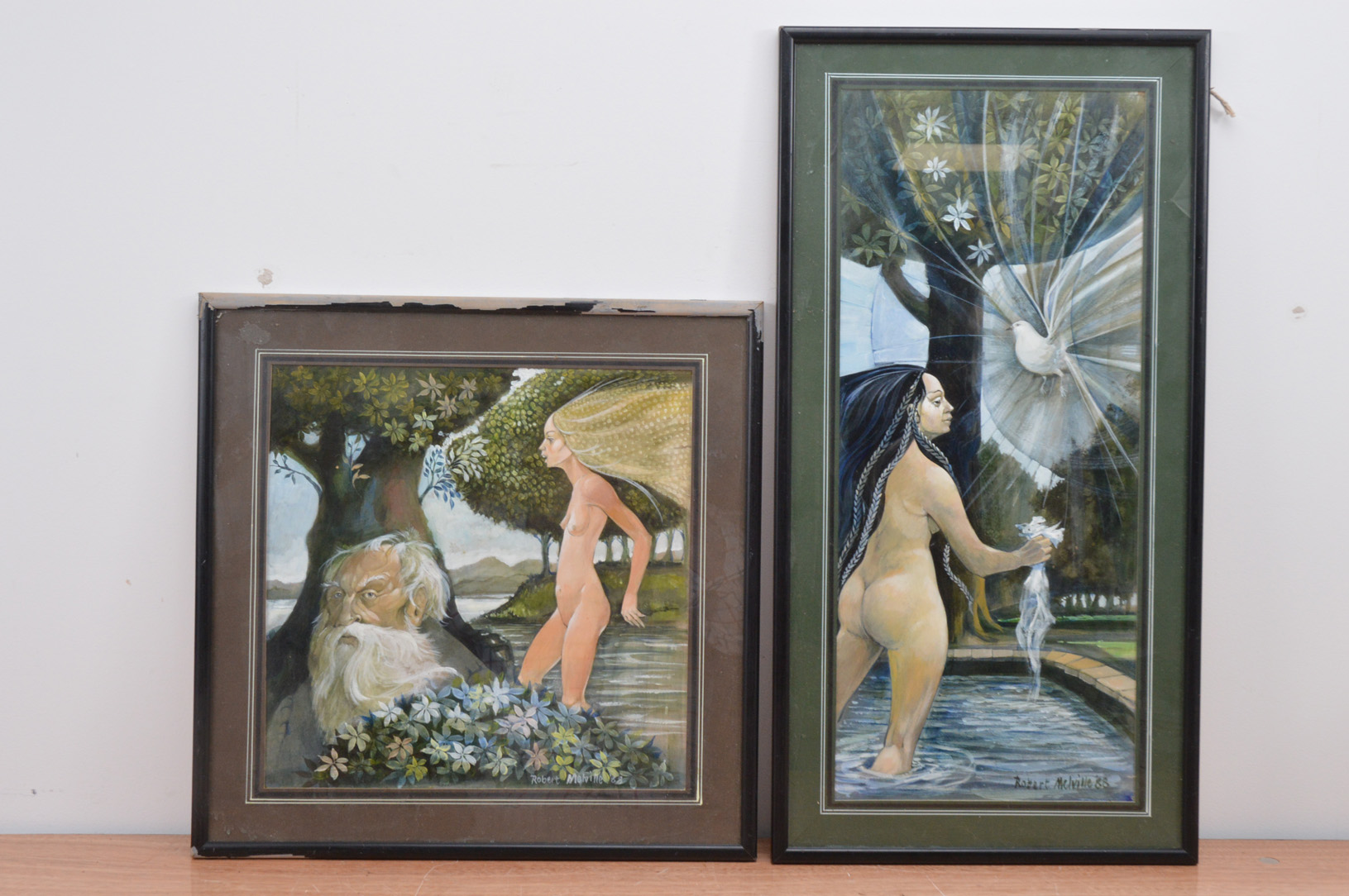 Robert Melville (British 20th century, two works, both of nude ladies, gouache, both signed bottom