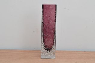 A c.1970's aubergine coloured textured Whitefriars glass vase, by Geoffrey Baxter, 17cm high