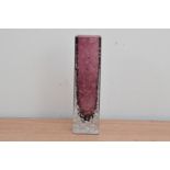 A c.1970's aubergine coloured textured Whitefriars glass vase, by Geoffrey Baxter, 17cm high