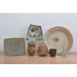 A collection of 20th century studio pottery, comprising two stoneware brown glazed vessels by
