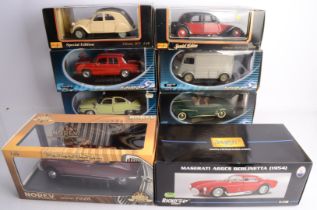 1:18 Scale Diecast Postwar French and Italian Cars and Van, a boxed group, Solido Peugeot 203