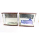 Pair of small glass/wood Display cases with front opening glass doors and mirror back, suitable