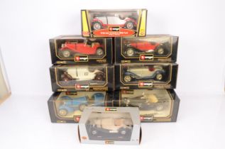 Burago 1:18 Scale and 1:24 Scale Prewar Cabriolet Cars, a boxed group 1:18 scale, 3005 Bugatti