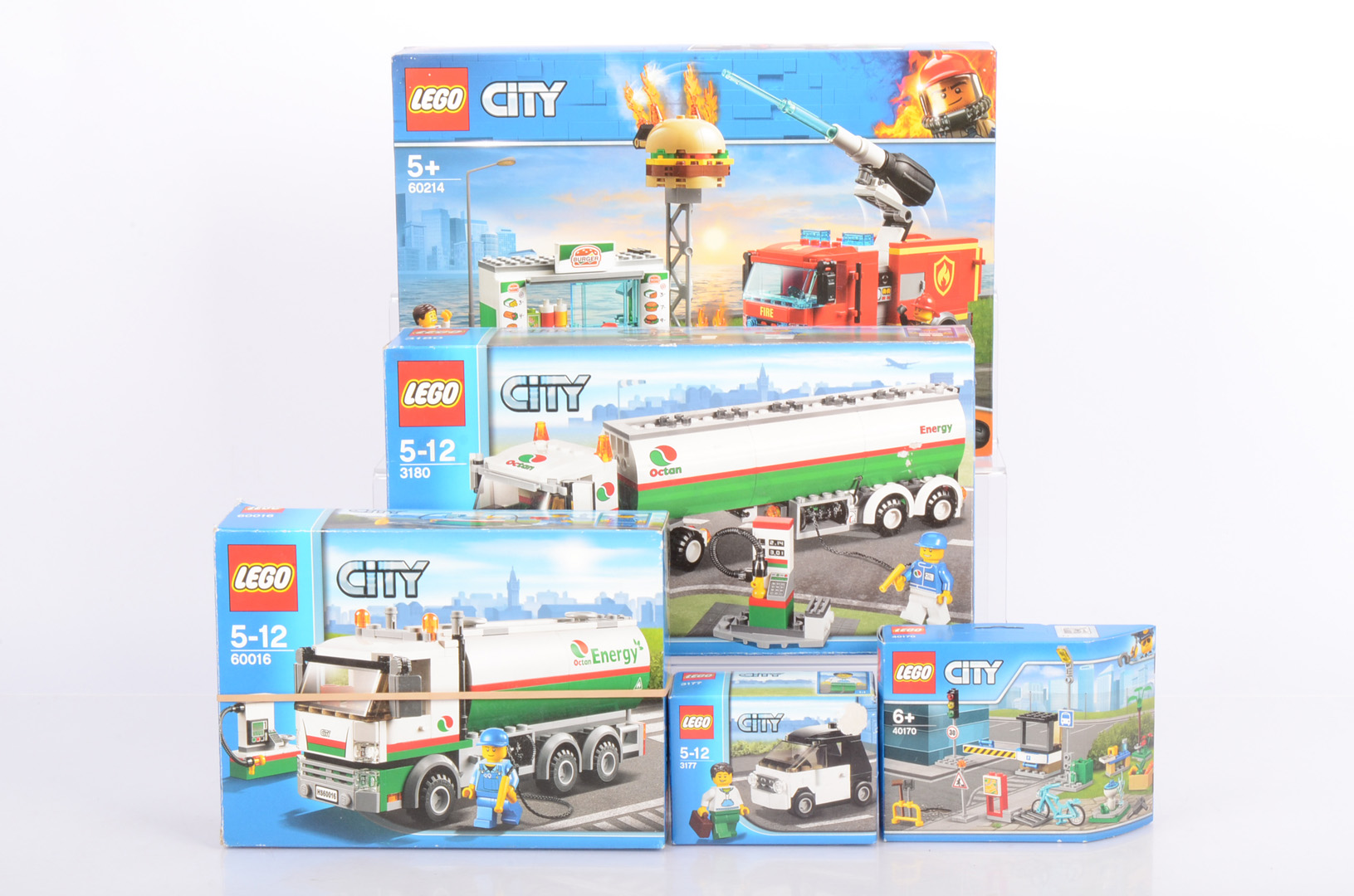 Lego City, all boxed, three factory sealed, 3177 (car) some paper loss to box, 40170 (street