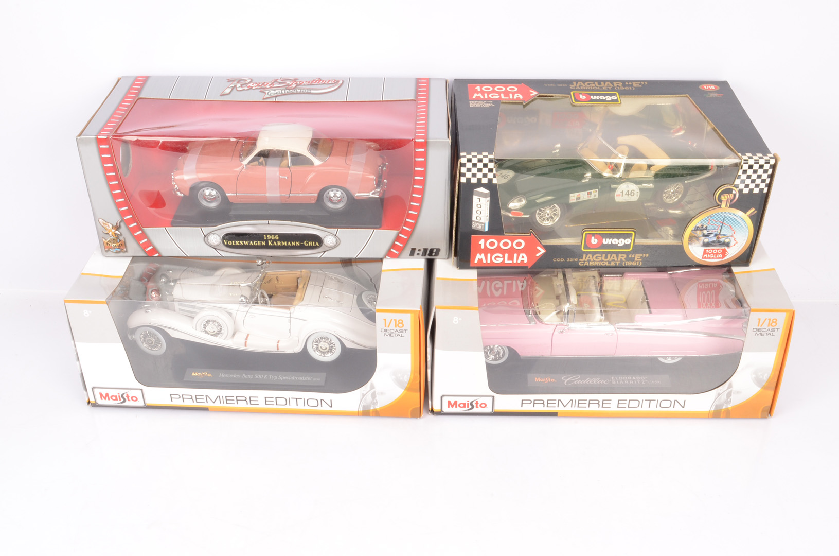 1:18 Scale Diecast Pre and Postwar Cars, four boxed examples, Road Signature 92198 1966 VW Karmann