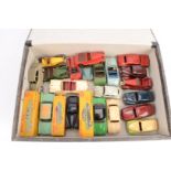 Postwar Playworn/Repainted or Retouched Dinky Cars, three with boxes, 157 Jaguar XK120 Coupe, 165
