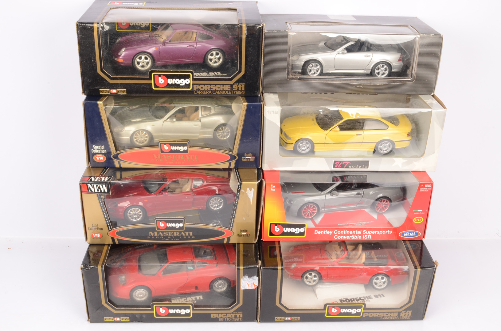 1:18 Scale Diecast Road Cars, eight boxed examples, UT Models Pauls Model Art BMW M3 (some scratches