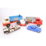 Various diecast steel tin and plastic Cars and Lorries by Tri-ang and other makers, Tri-ang